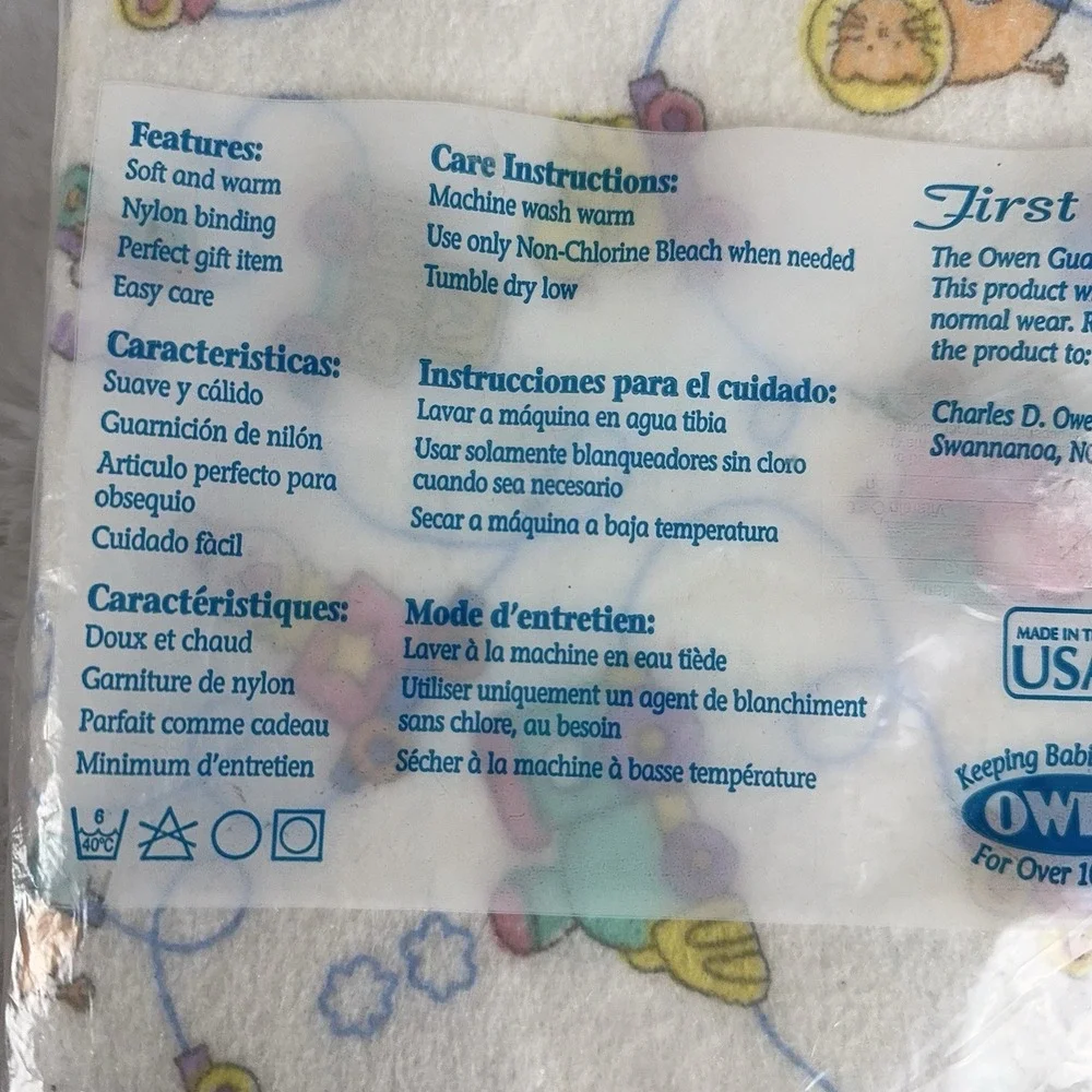 Vintage Owen Fleece Crib Blanket Unisex Receiving 40‎ x 45 USA Nursery Print